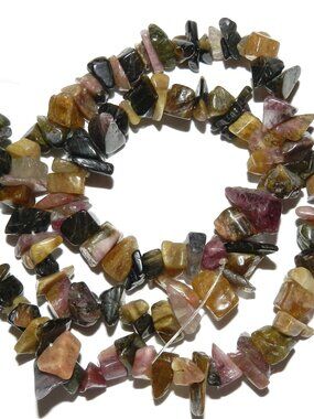 New DIY Pink & Black Medium 5mm - 12mm Tourmaline Gemstone Chip Beads 15" NG1959